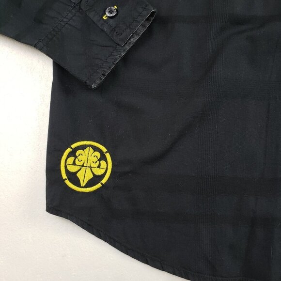 Affliction Button Front Embroidered Shirt Mens Large Black Long Sleeve Casual - Picture 4 of 15
